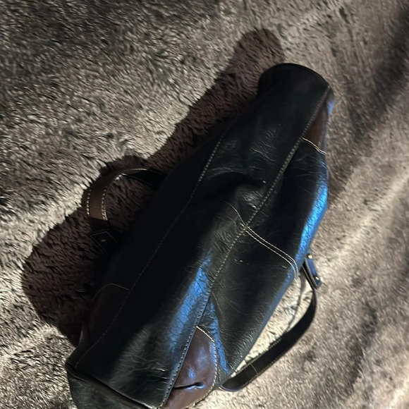 Franco Sarto 90s Style Chocolate Brown black Vegan Patent  Leather Shoulder bag - Picture 11 of 16